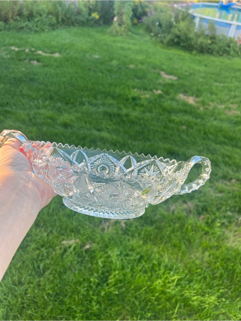 Pressed Clear Glass Serving Dish with Decorative Handles